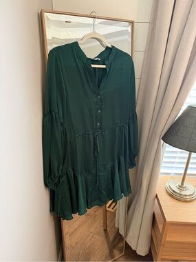 Dark Green Women's Dress with Tie Waist